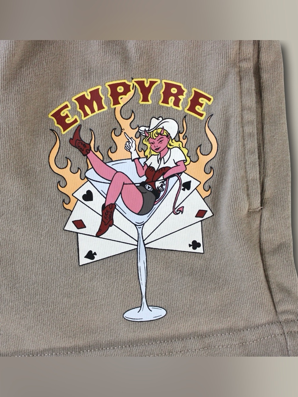 Empyre Graphic Sweat Shorts XS Tan Cowgirl Pinup Alt Skate Egirl Baddie Grunge - Picture 2 of 6